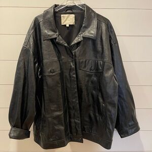 Pilcro Anthropologie Weston Boyfriend Black Faux Leather Jacket Womens Size 3X